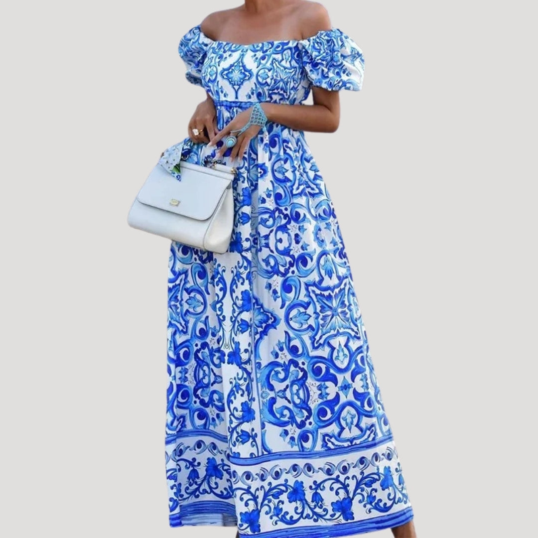 Off Shoulder Maxi Dress – Puff Sleeves – Effortless Summer Vibes 0