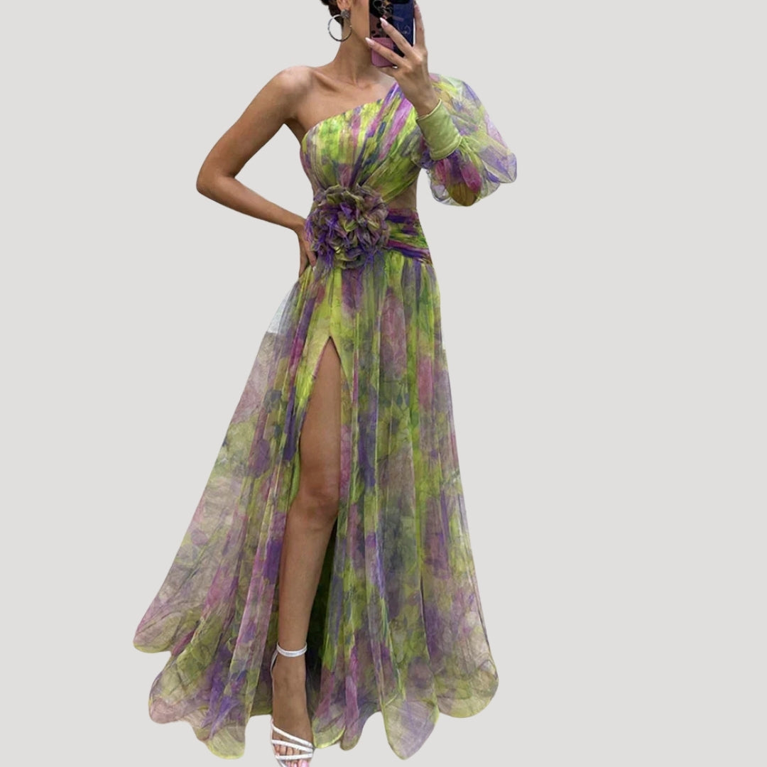 One Shoulder Maxi Dress – Floral Design – Elegant Wedding Guest Look 4