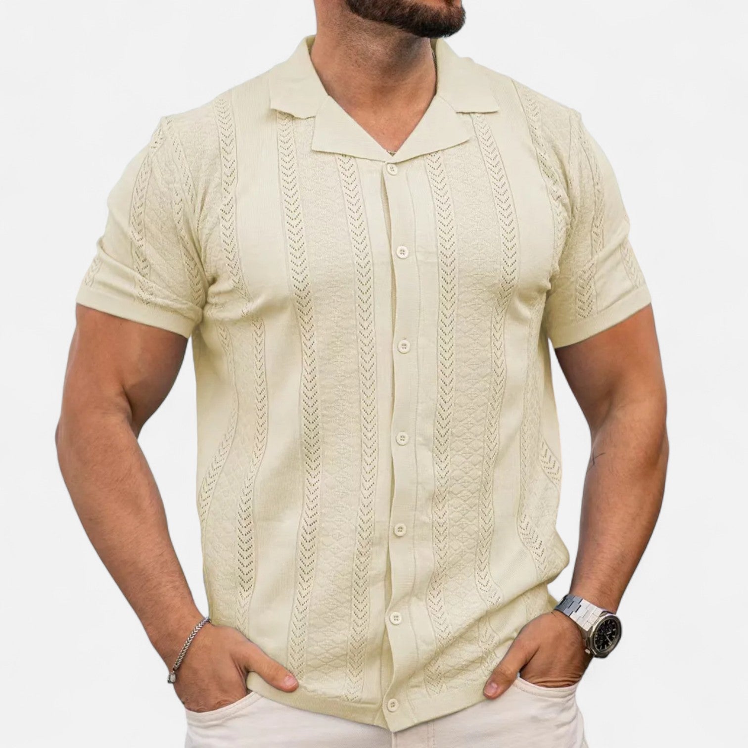 Patchwork Knit Shirt – Unique Design – Casual Everyday Style 0