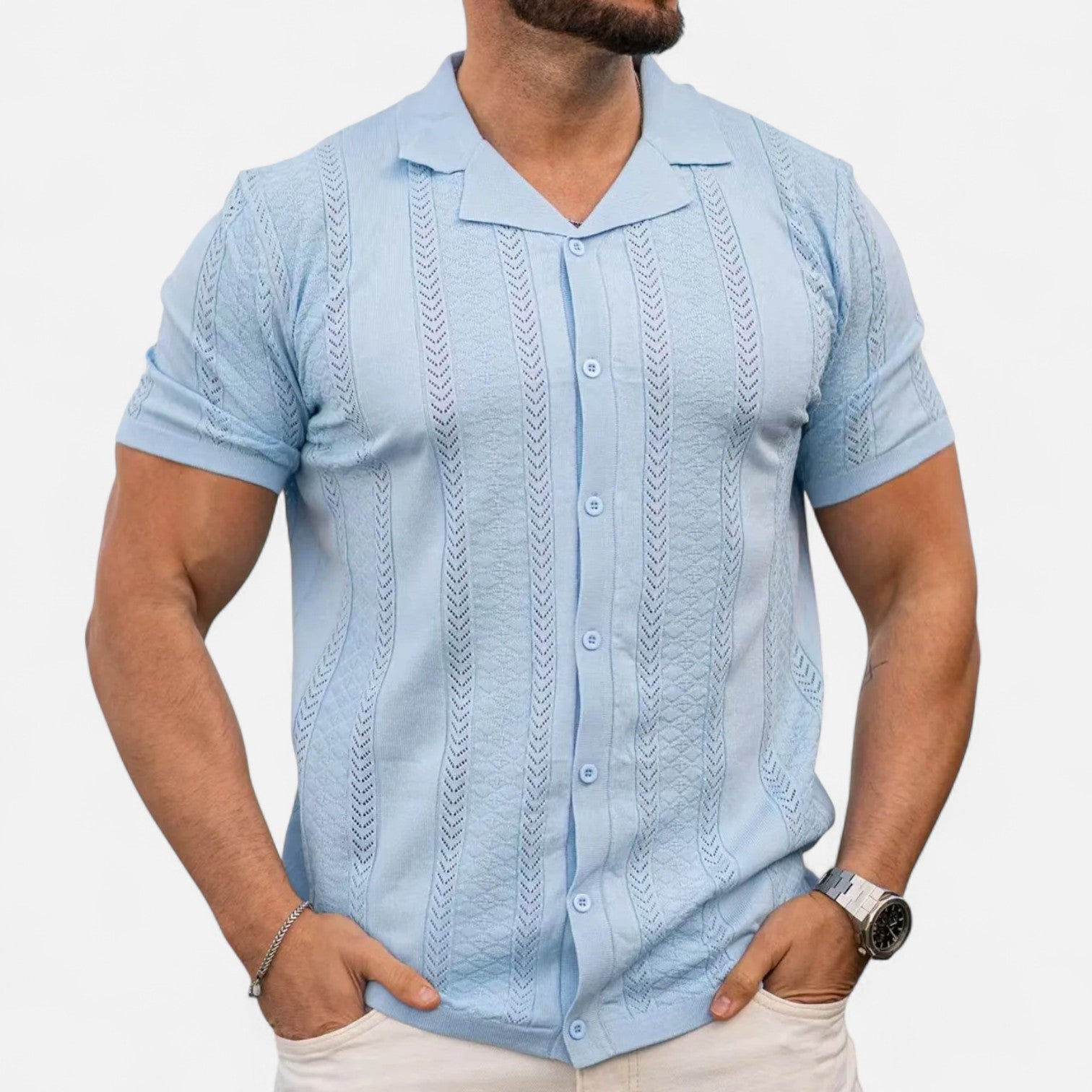 Patchwork Knit Shirt – Unique Design – Casual Everyday Style 2