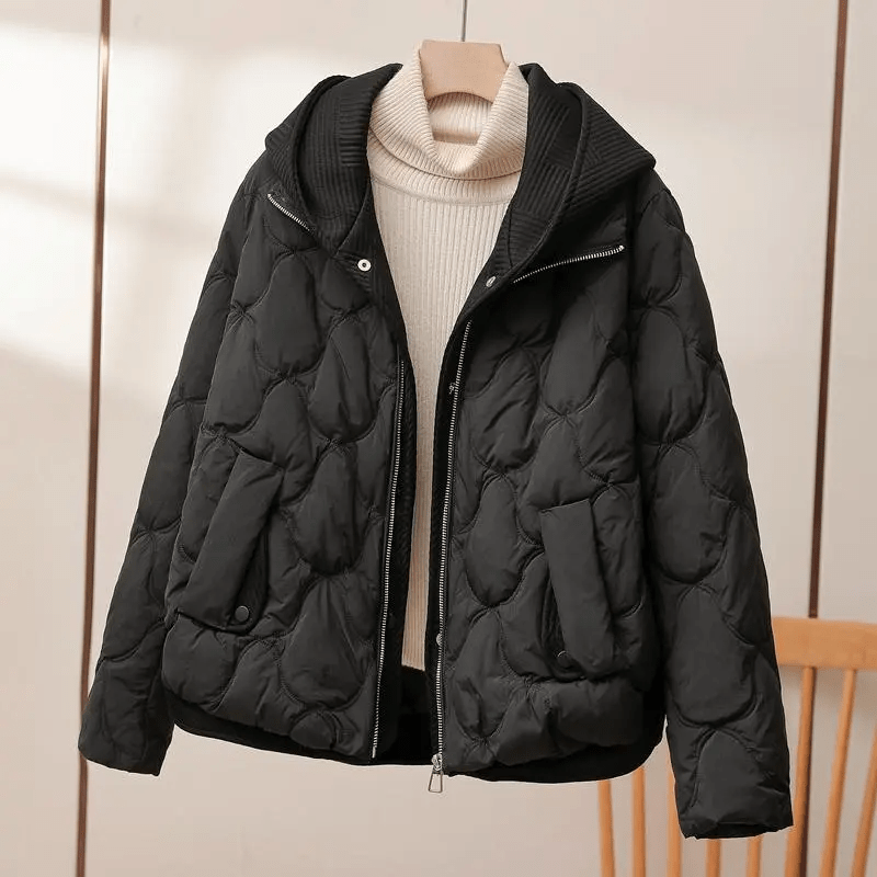 Quilted Black Puffer Jacket for Women – Lightweight Insulated Outerwear with Dual Closure 7