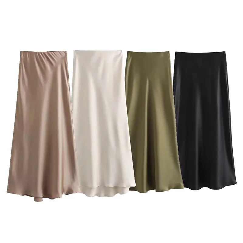 Satin Midi Skirt – Sleek Silhouette – Effortless Chic Style