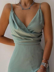 Satin Evening Dress – Waterfall Neckline – Elegant Formal Gown 2
