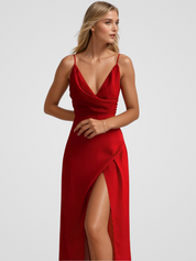 Satin Evening Dress – Waterfall Neckline – Elegant Formal Gown 8