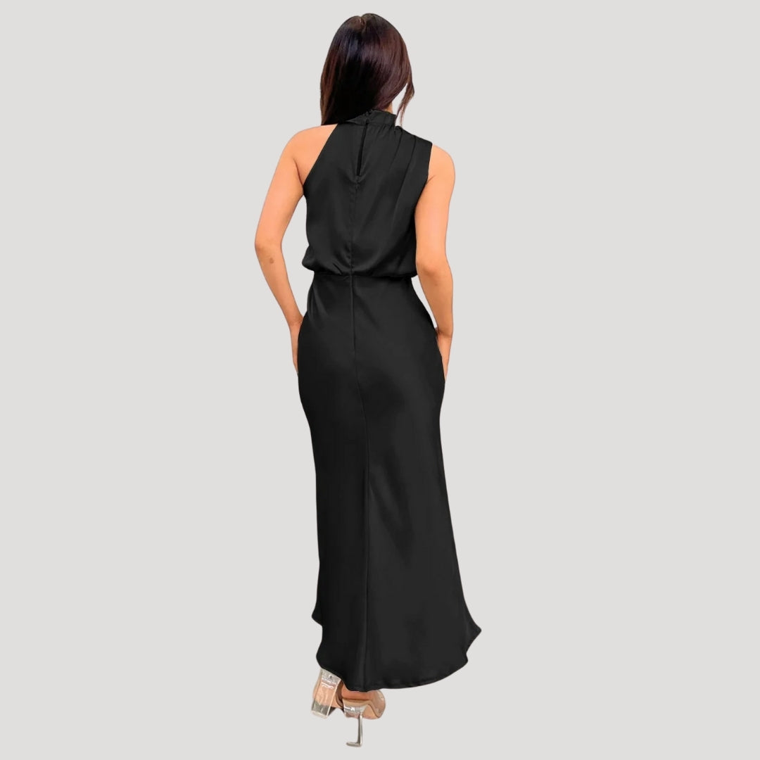 Satin Maxi Dress – Halter Neck – Elegant Wedding Guest Look 1