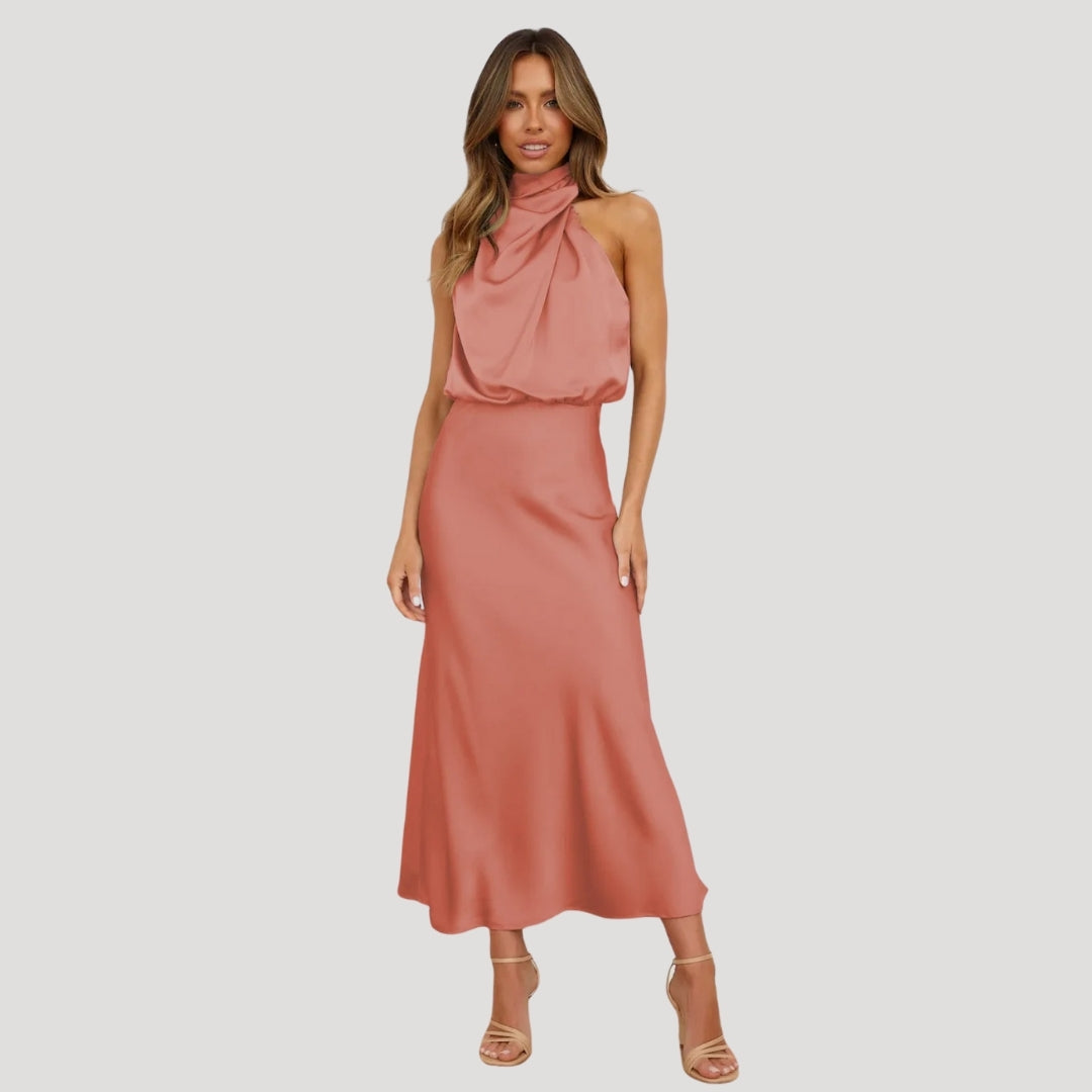 Satin Maxi Dress – Halter Neck – Elegant Wedding Guest Look 10