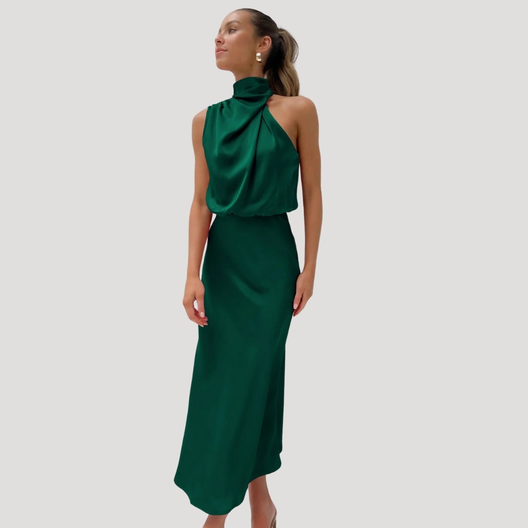 Satin Maxi Dress – Halter Neck – Elegant Wedding Guest Look 12