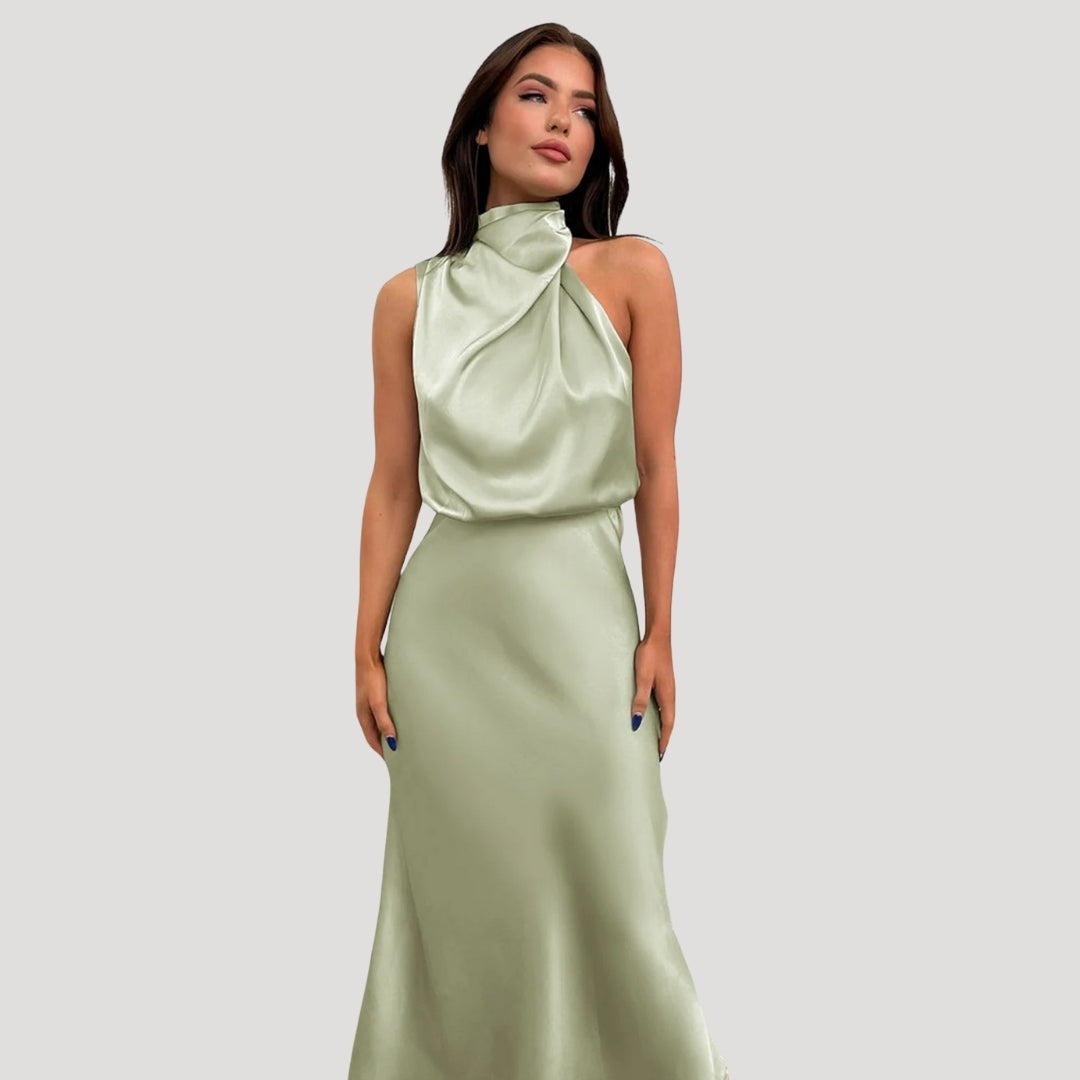 Satin Maxi Dress – Halter Neck – Elegant Wedding Guest Look 4