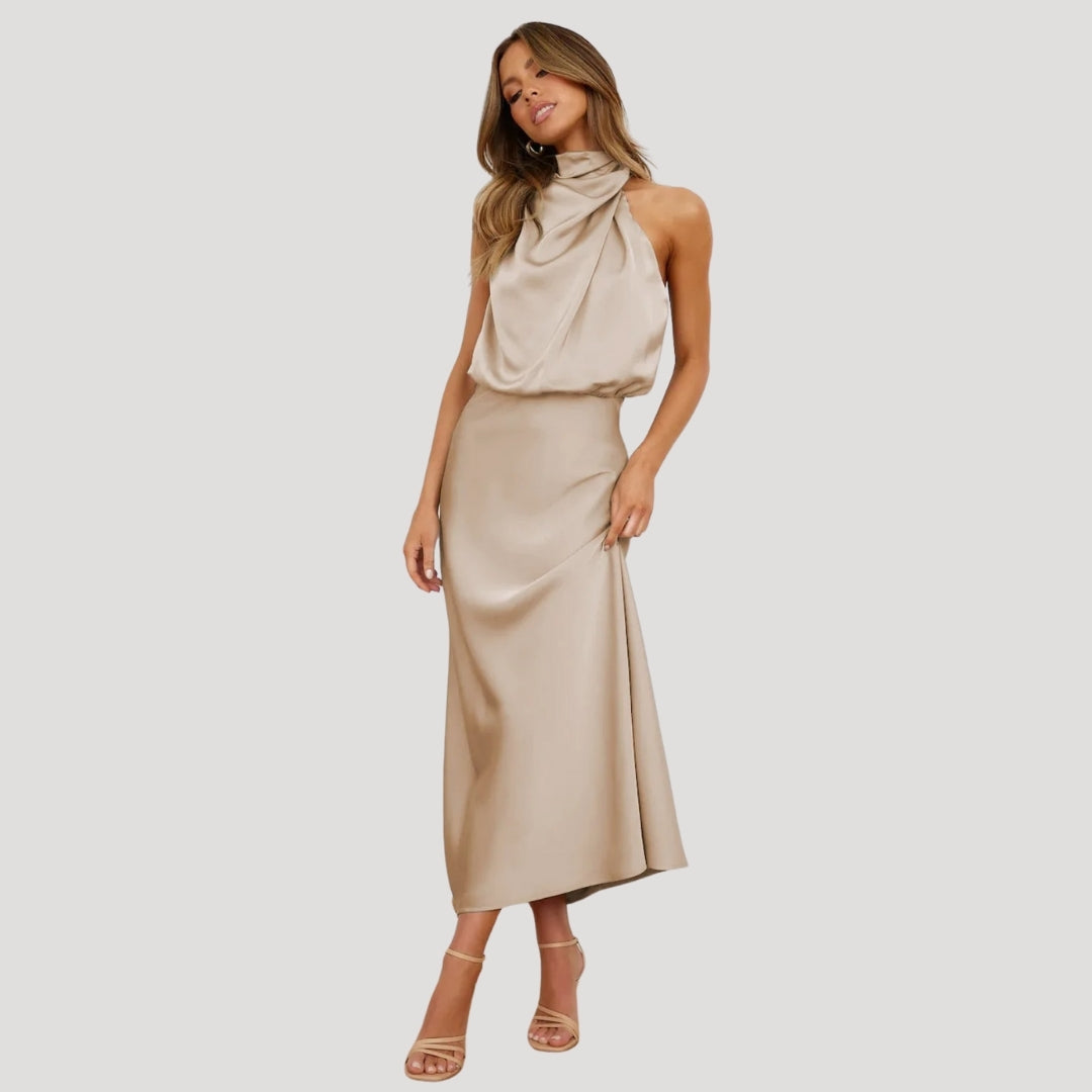 Satin Maxi Dress – Halter Neck – Elegant Wedding Guest Look 9