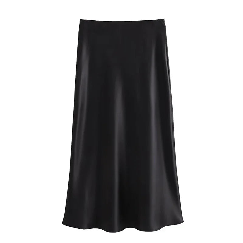 Satin Midi Skirt – Sleek Silhouette – Effortless Chic Style
