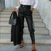 Cargo Pants – Faux Leather – High-Waisted Chic Style