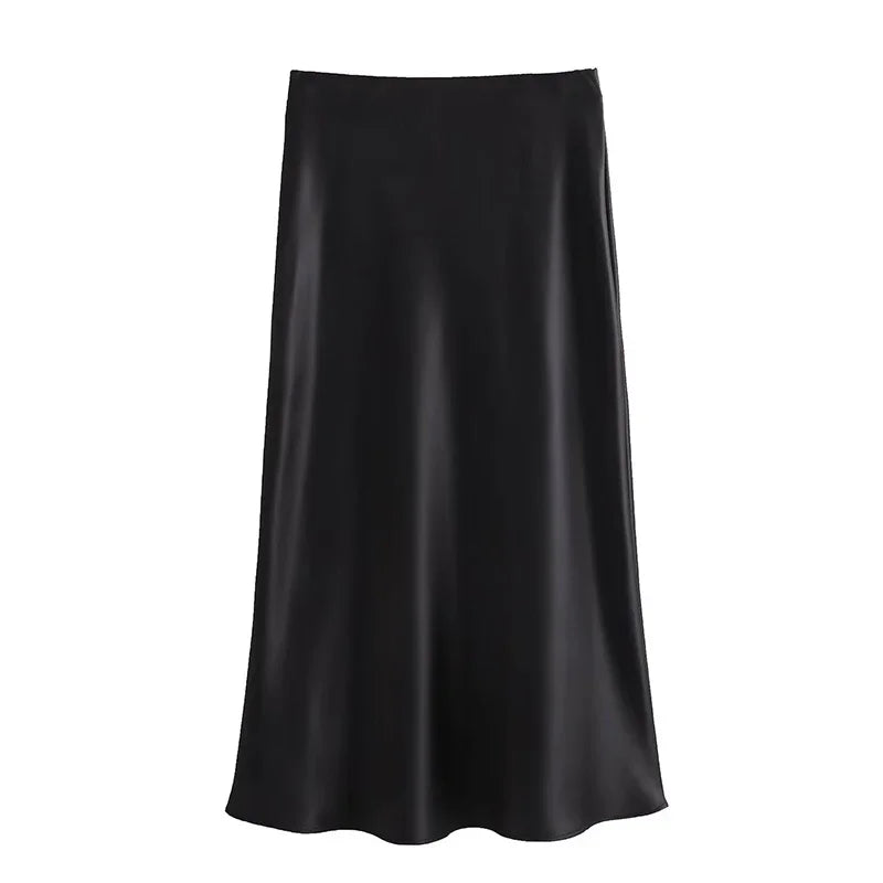 Satin Midi Skirt – Sleek Silhouette – Effortless Chic Style