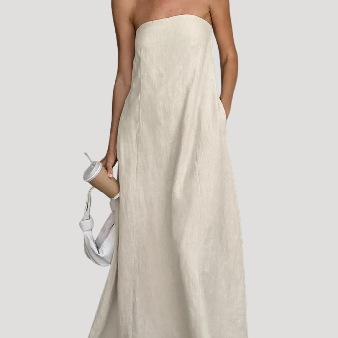Strapless Maxi Dress – Breathable Linen – Effortless Summer Style 0