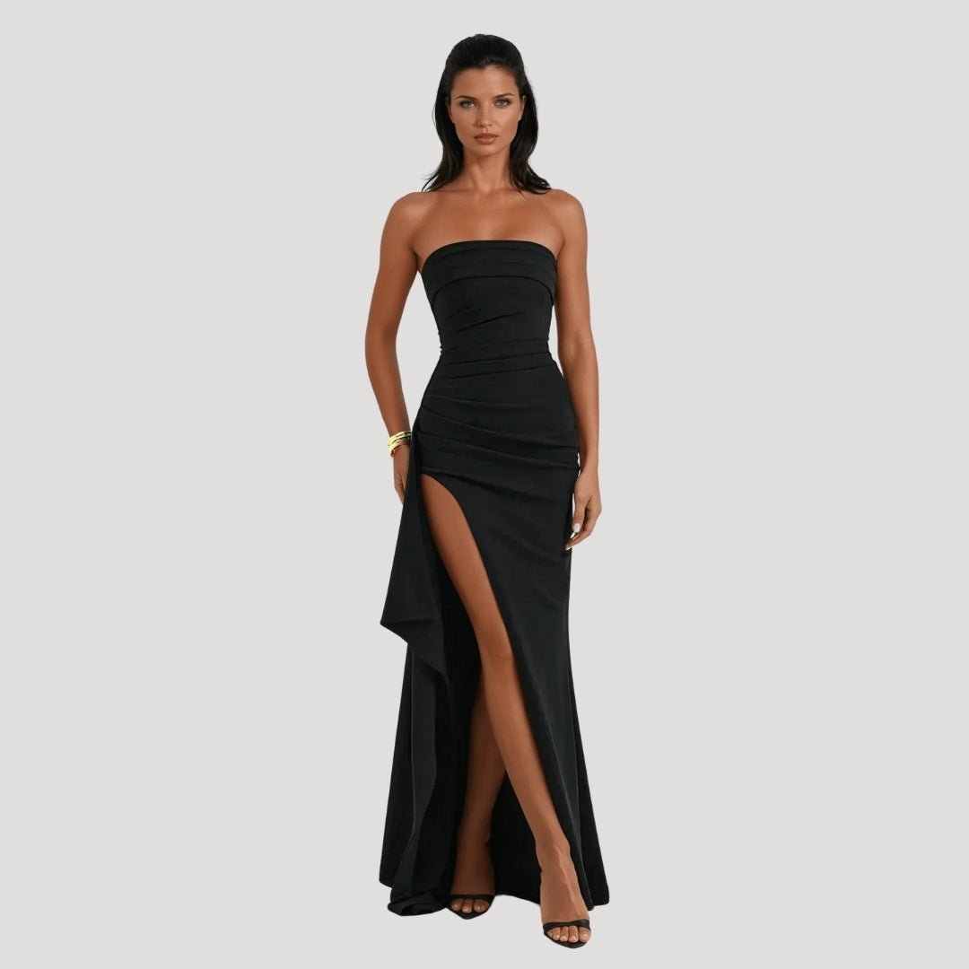 Strapless Maxi Dress – Elegant Ruching – Formal Wedding Guest Look 1