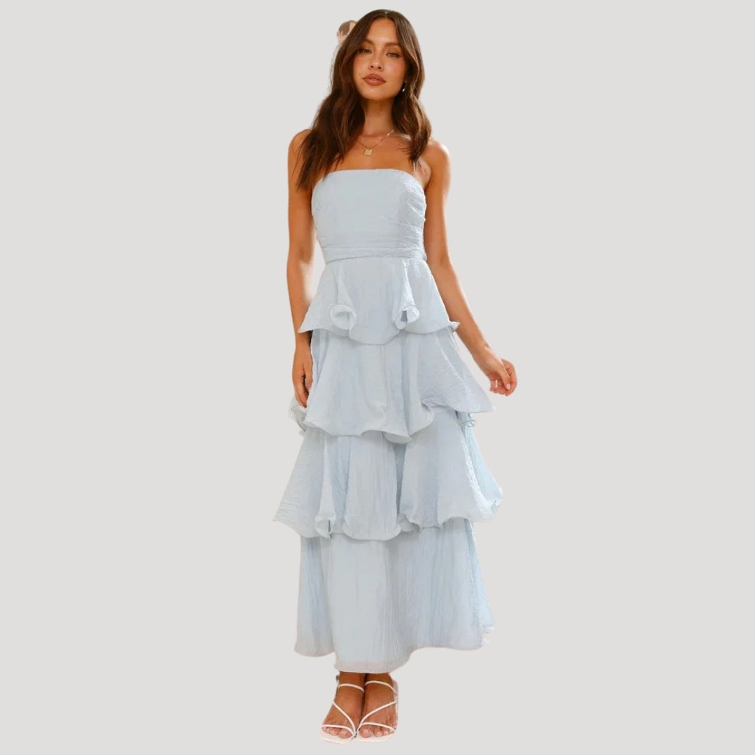 Strapless Maxi Dress – Ruffle Layers – Elegant Summer Occasion 7