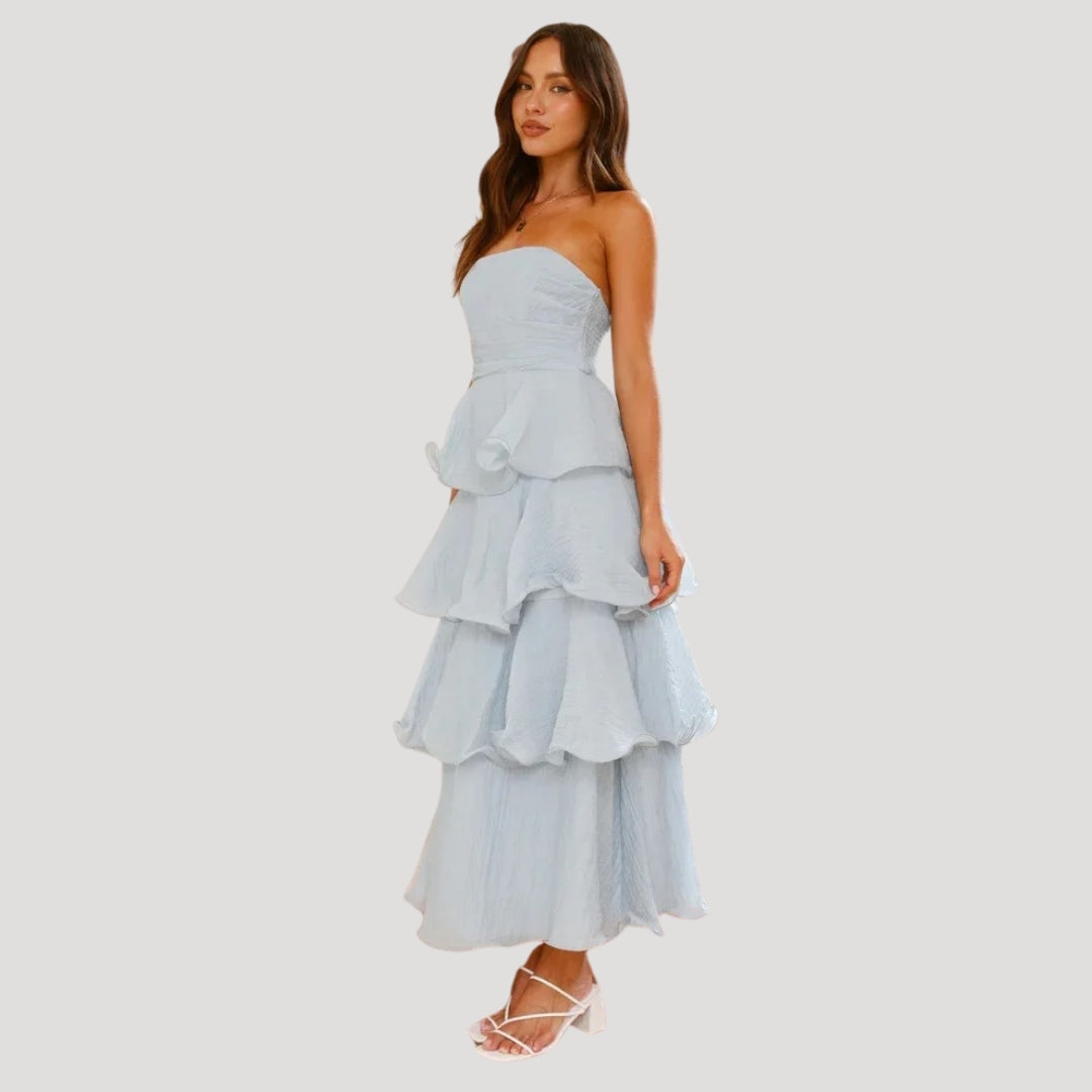 Strapless Maxi Dress – Ruffle Layers – Elegant Summer Occasion 8