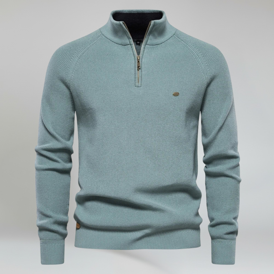 Top – Mens – Autumn & Winter – Men's Half Zip Jumper in Wool Blend – Montford Co