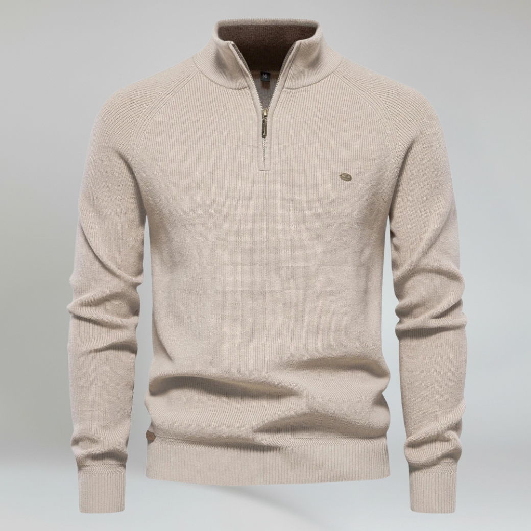 Top – Mens – Autumn & Winter – Men's Half Zip Jumper in Wool Blend – Montford Co