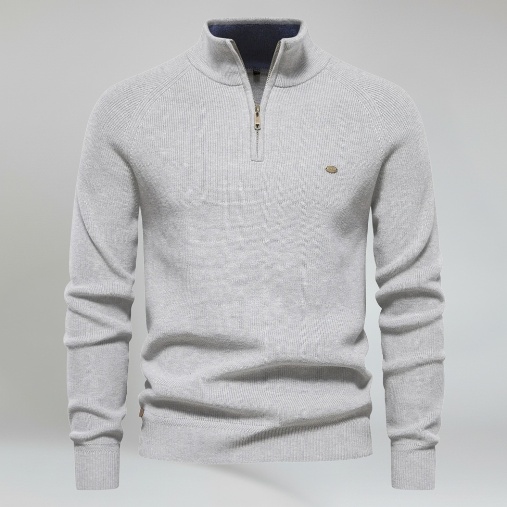 Top – Mens – Autumn & Winter – Men's Half Zip Jumper in Wool Blend – Montford Co