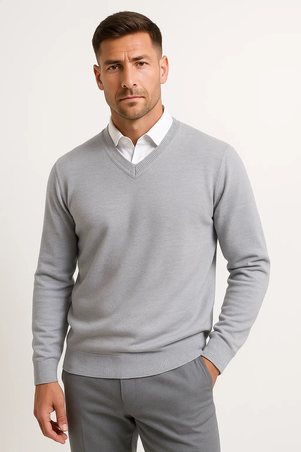 Top – Mens – All Season – Men's V-Neck Slim Fit Pullover Sweater – Montford Co 1