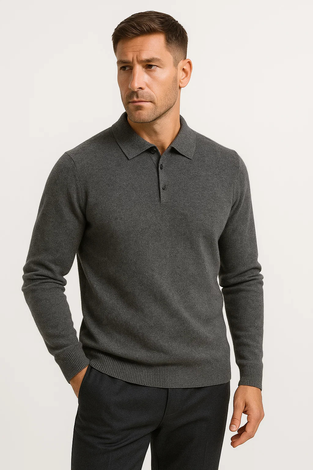 Top – Mens – Autumn & Winter – Men's Merino Wool Polo Sweater Long Sleeve Classic Knit – Montford Co 0