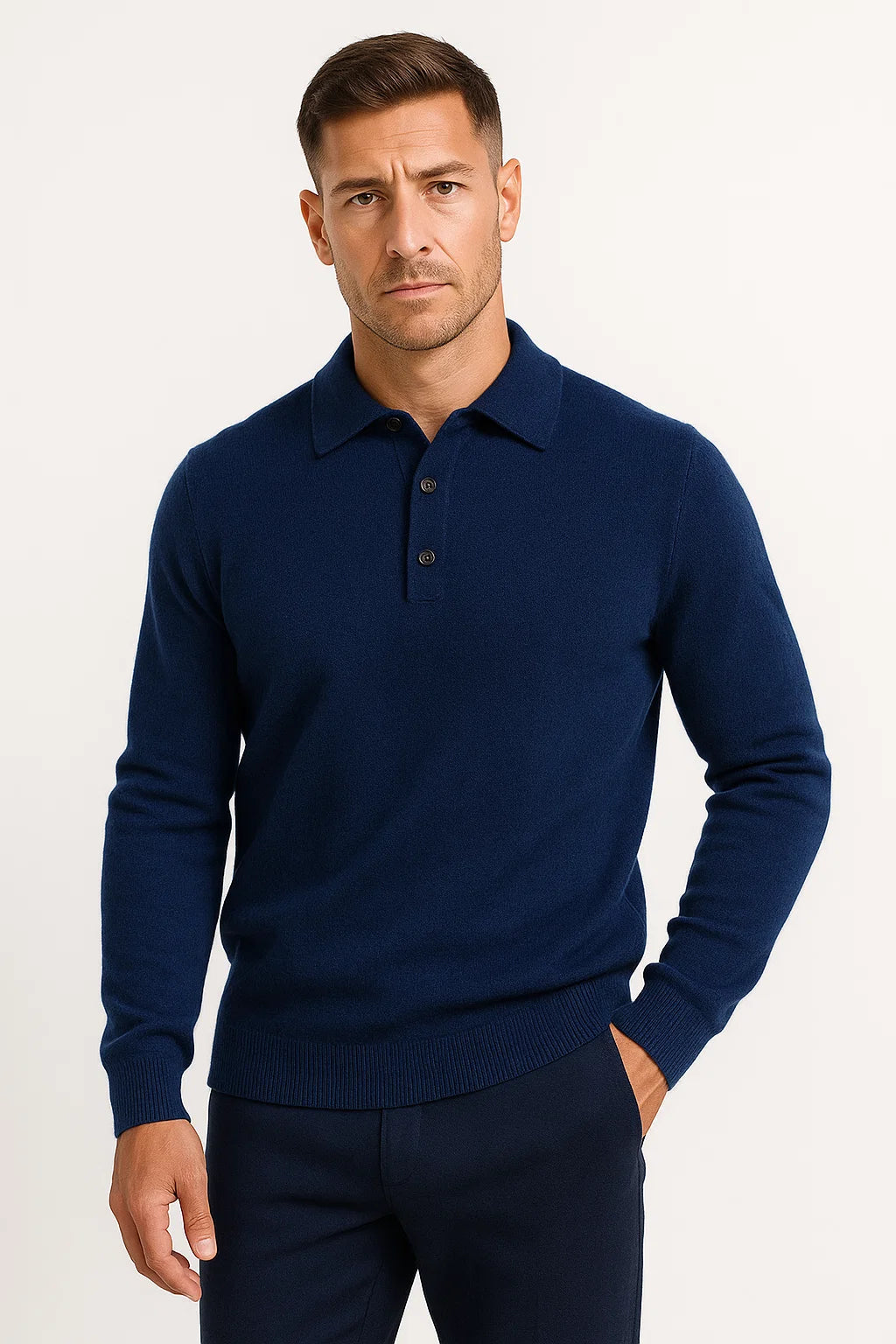 Top – Mens – Autumn & Winter – Men's Merino Wool Polo Sweater Long Sleeve Classic Knit – Montford Co 3