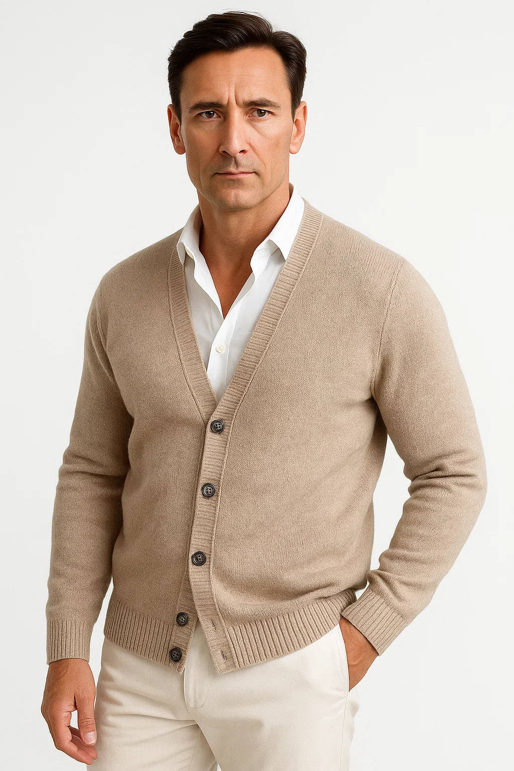 Top – Mens – Autumn & Winter – Men's Merino Wool V-Neck Cardigan – Montford Co 0
