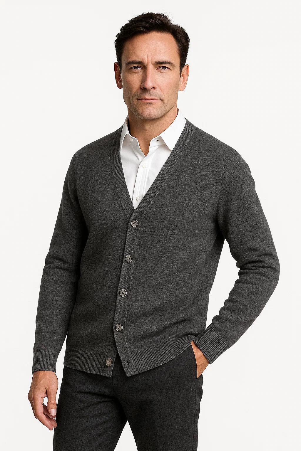 Top – Mens – Autumn & Winter – Men's Merino Wool V-Neck Cardigan – Montford Co 5