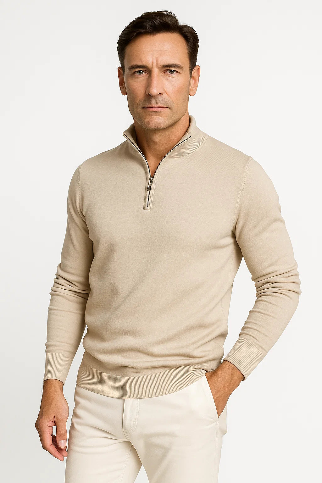 Top – Mens – Autumn & Winter – Men's Quarter Zip Sweater Cotton Blend Classic Fit – Montford Co 0