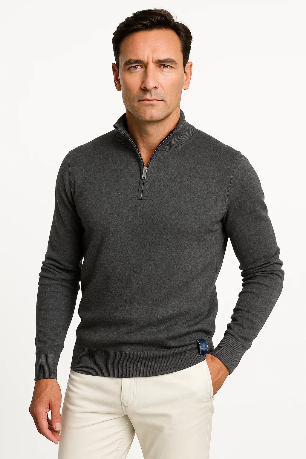 Top – Mens – Autumn & Winter – Men's Quarter Zip Sweater Cotton Blend Classic Fit – Montford Co 1