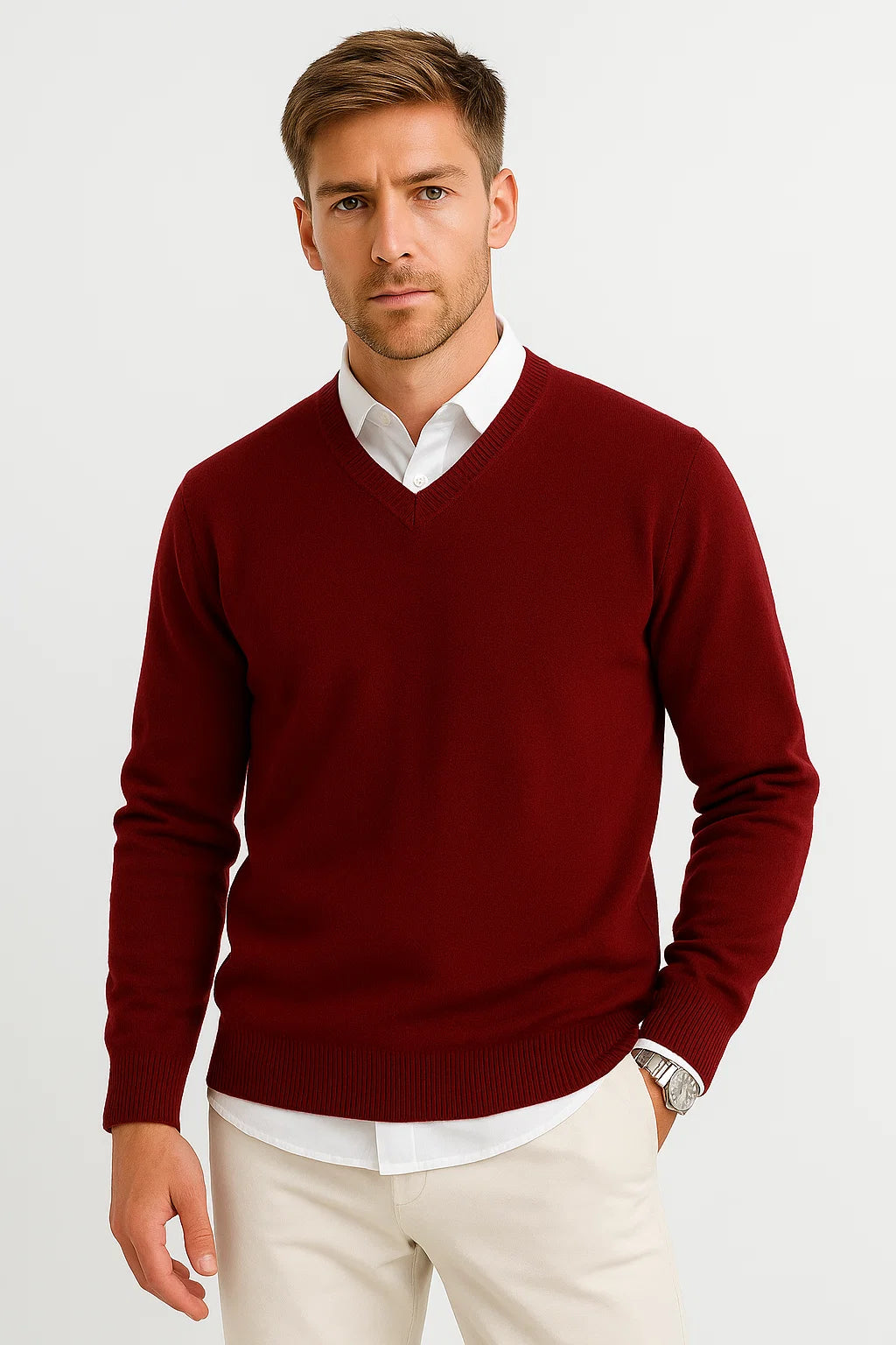Top – Mens – Autumn & Winter – Men's V-Neck Knit Sweater – Montford Co 2