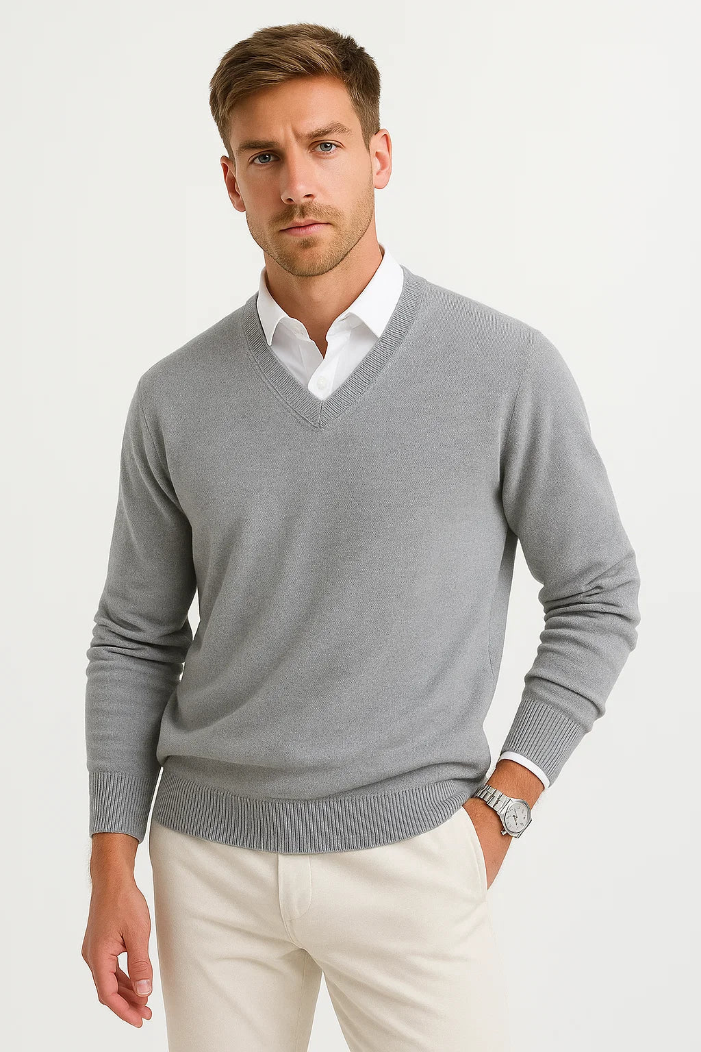 Top – Mens – Autumn & Winter – Men's V-Neck Knit Sweater – Montford Co 5
