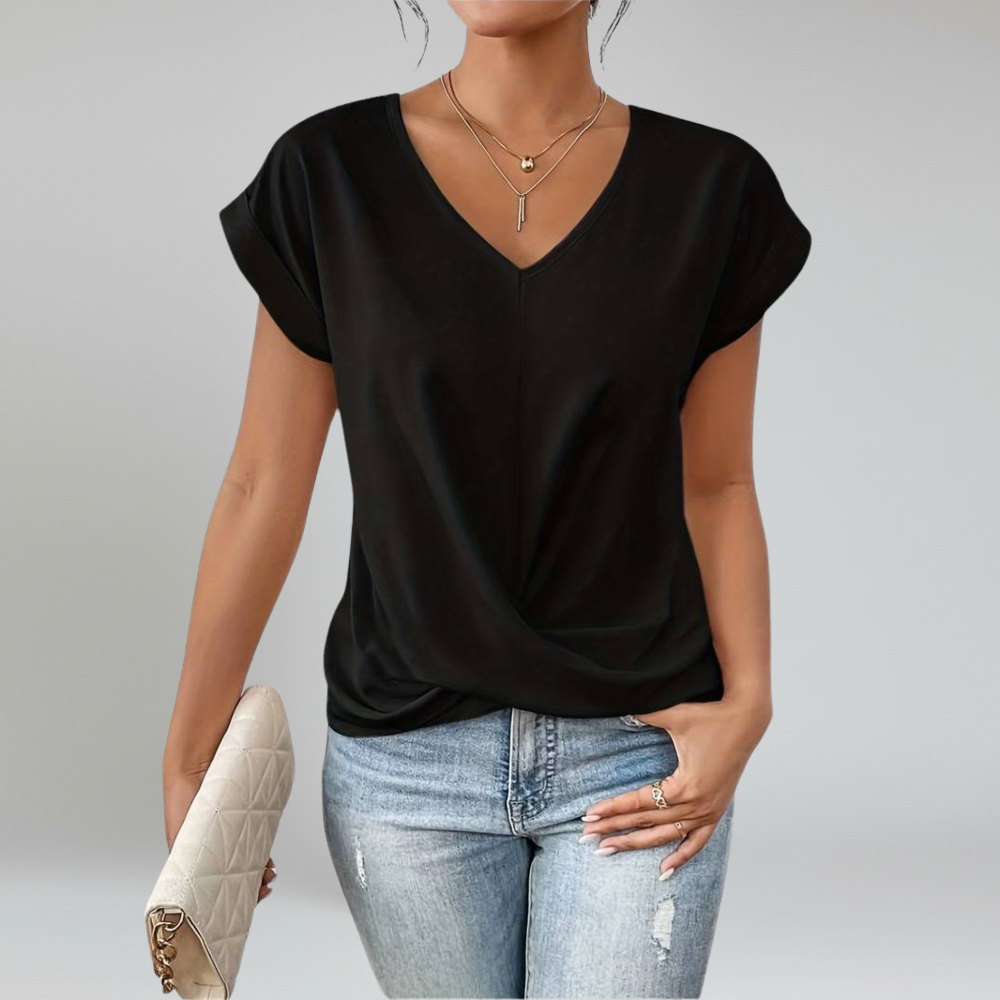 V-Neck Blouse – Short Sleeves – Effortless Casual Style