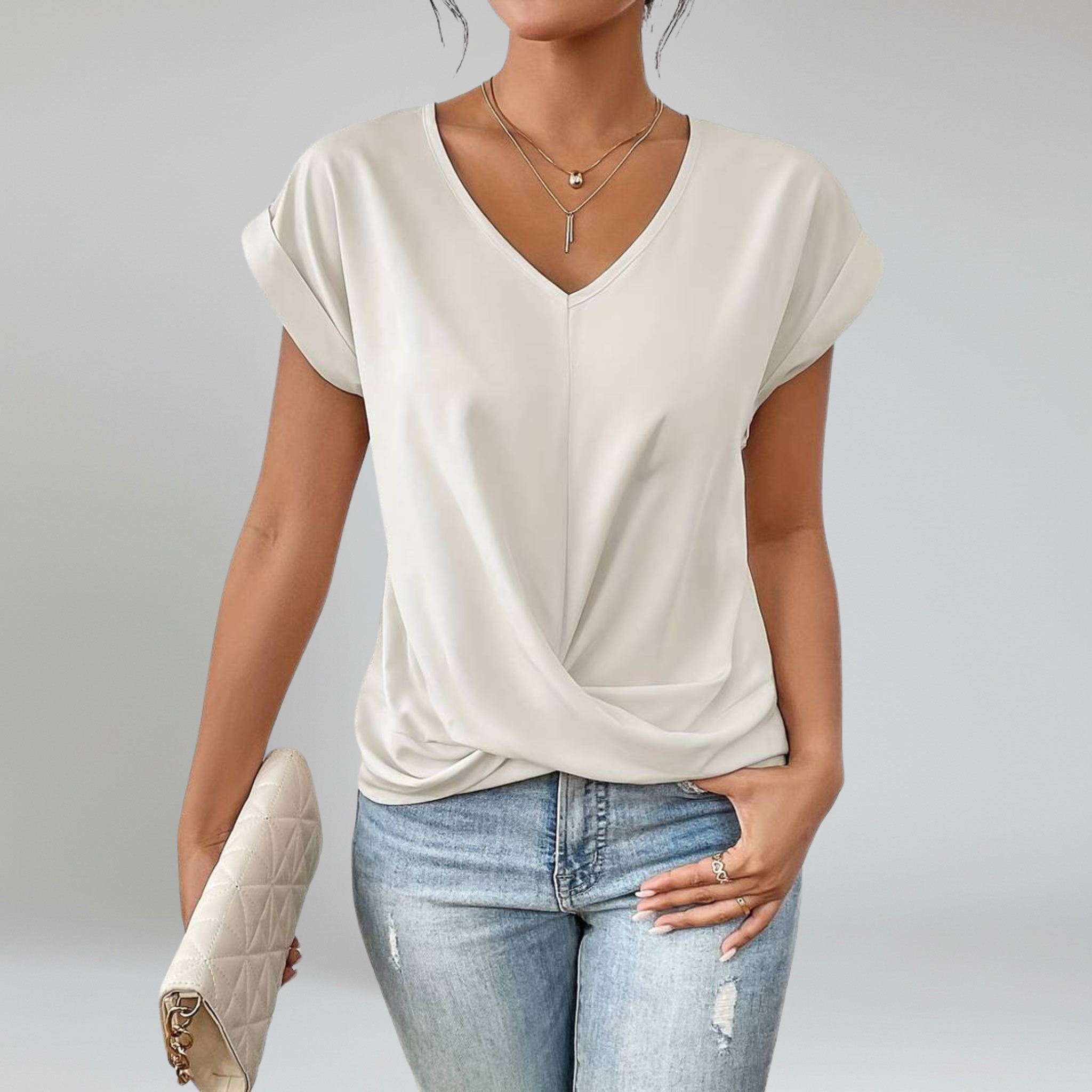 V-Neck Blouse – Short Sleeves – Effortless Casual Style