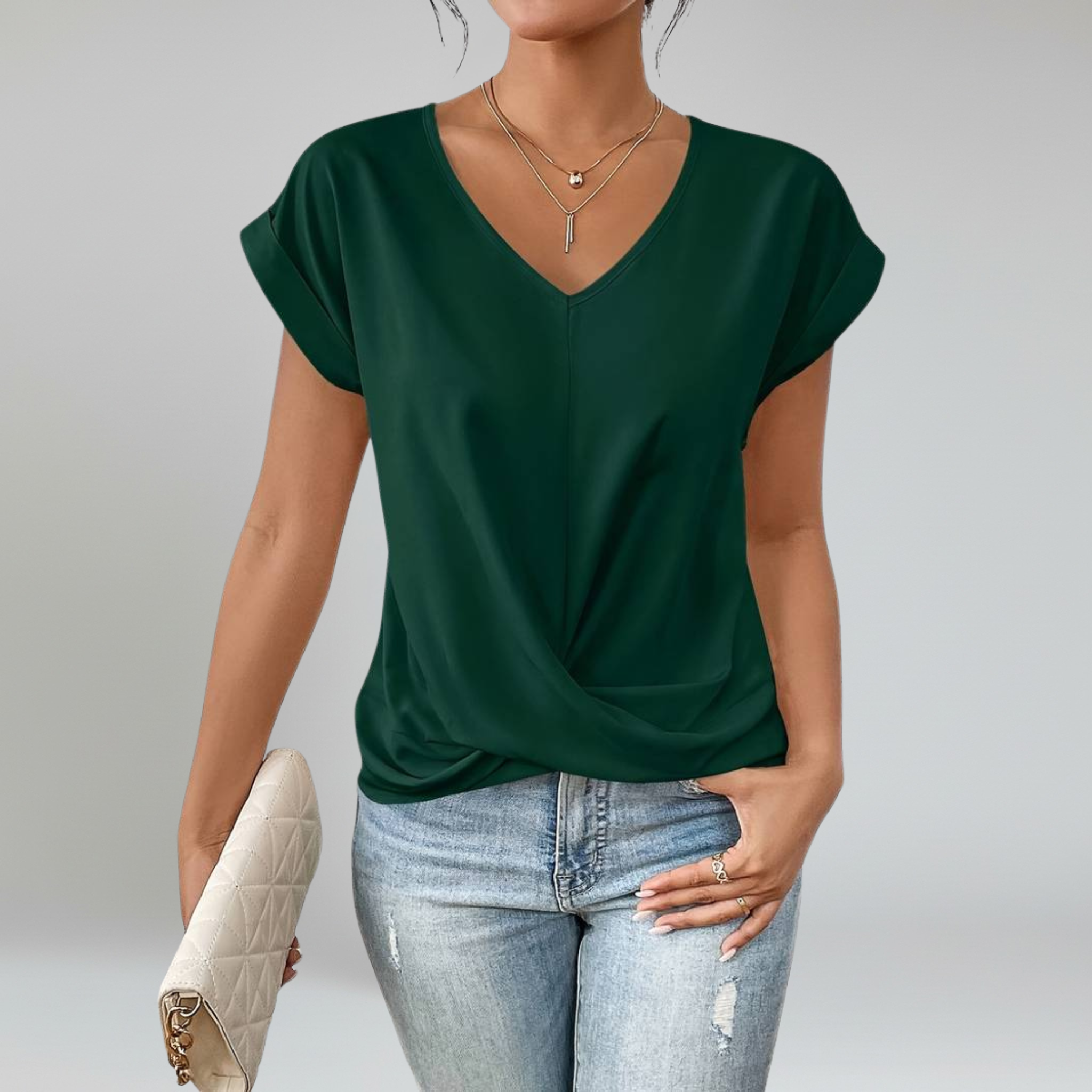 V-Neck Blouse – Short Sleeves – Effortless Casual Style