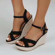 Wedge Sandals – Strappy Design & Braided Sole – Summer Dress Style