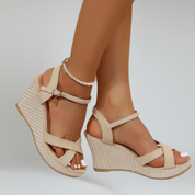 Wedge Sandals – Strappy Design & Braided Sole – Summer Dress Style
