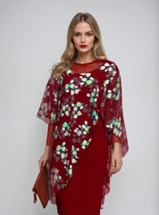Overlay Sheath Dress – Floral Chiffon Layer – Elegant Occasionwear