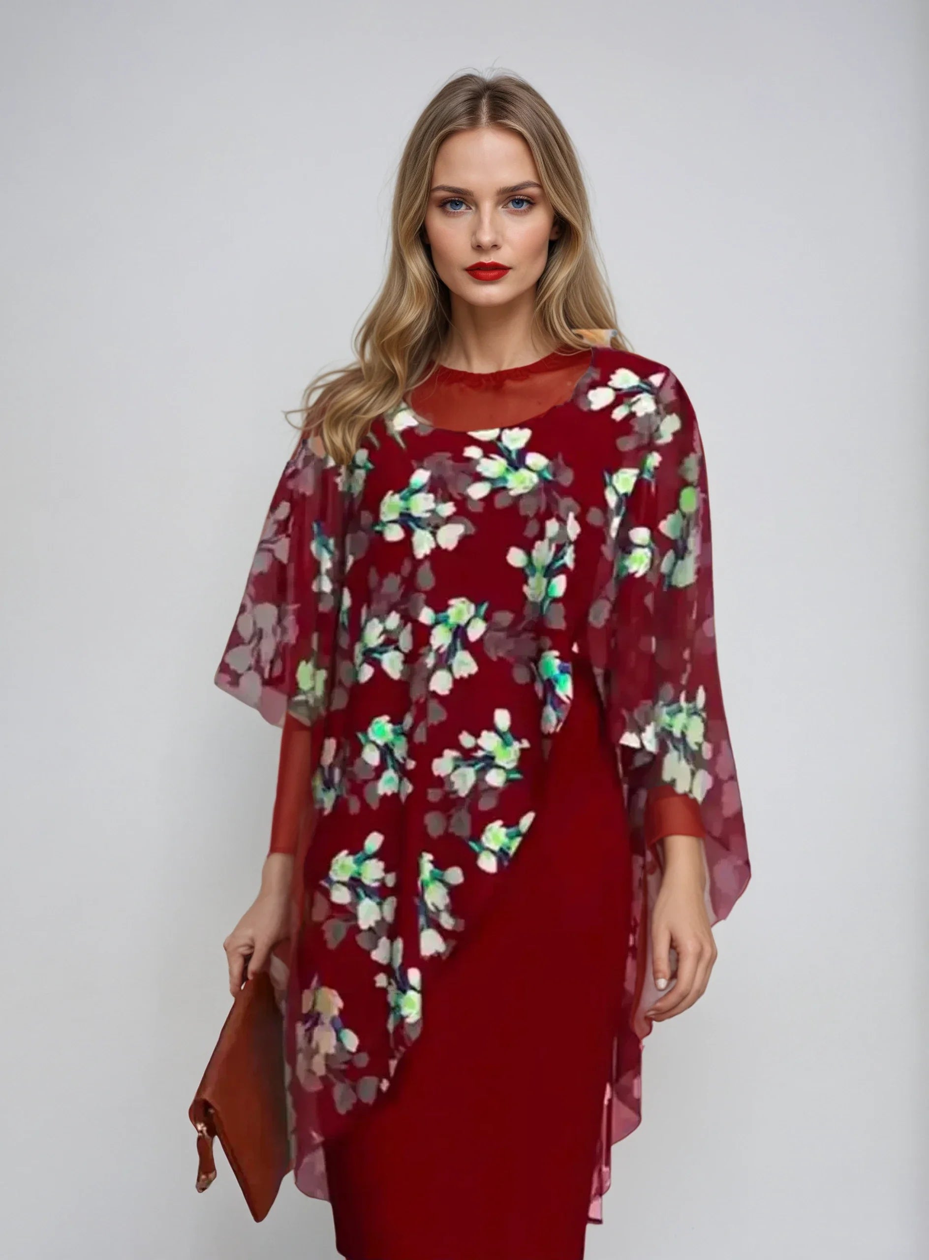 Overlay Sheath Dress – Floral Chiffon Layer – Elegant Occasionwear