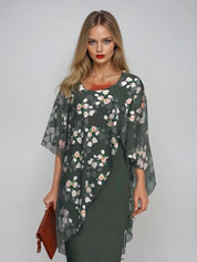 Overlay Sheath Dress – Floral Chiffon Layer – Elegant Occasionwear