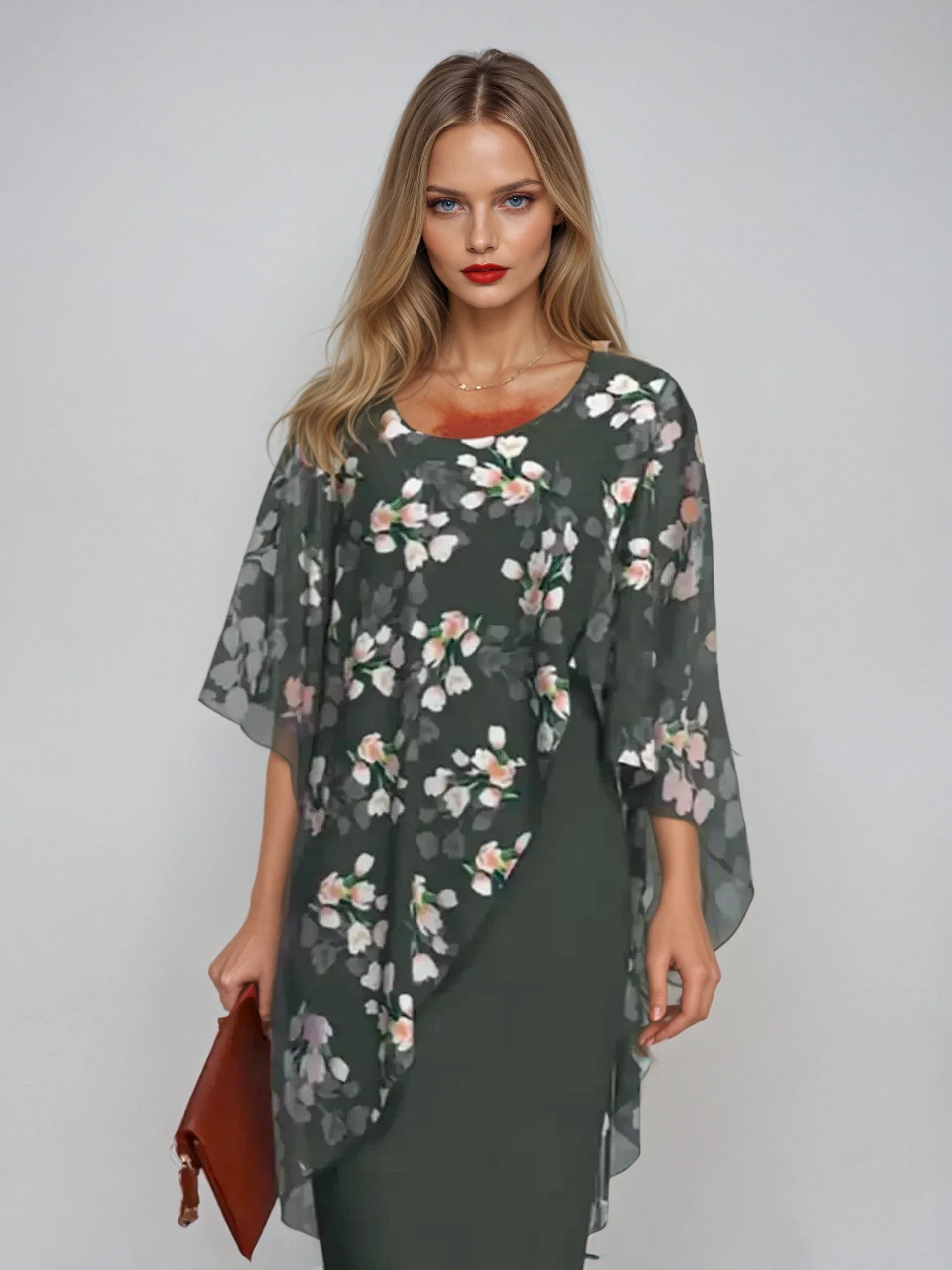 Overlay Sheath Dress – Floral Chiffon Layer – Elegant Occasionwear