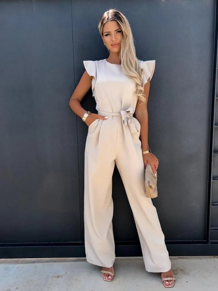Wide-Leg Jumpsuit – Ruffle Sleeves – Effortless Chic Style 0