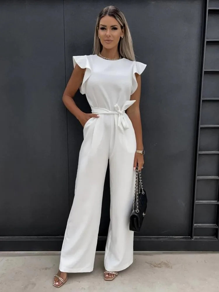 Wide-Leg Jumpsuit – Ruffle Sleeves – Effortless Chic Style 1