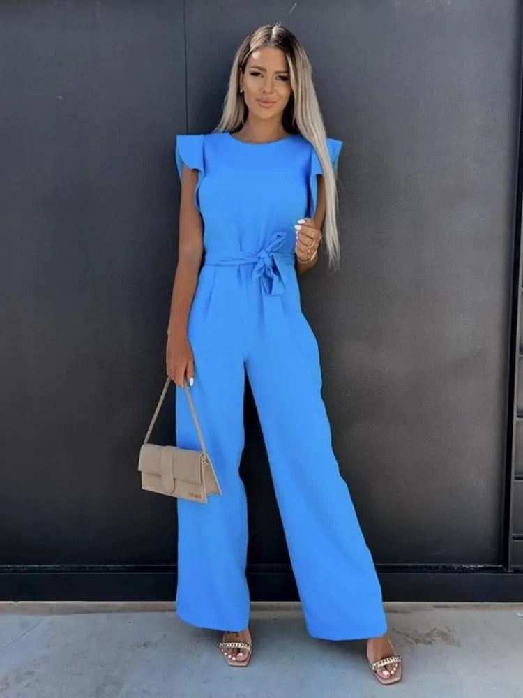 Wide-Leg Jumpsuit – Ruffle Sleeves – Effortless Chic Style 2