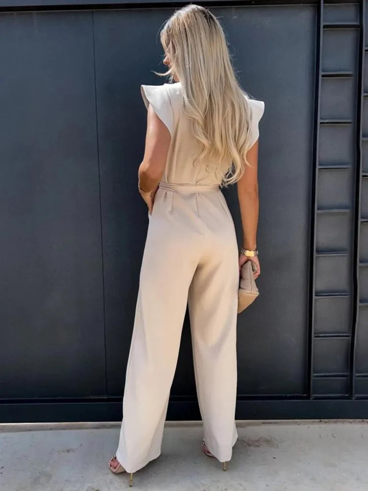 Wide-Leg Jumpsuit – Ruffle Sleeves – Effortless Chic Style 3
