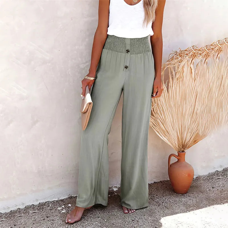 Wide Leg Trousers – Cotton Linen Blend – Casual Summer Style 0