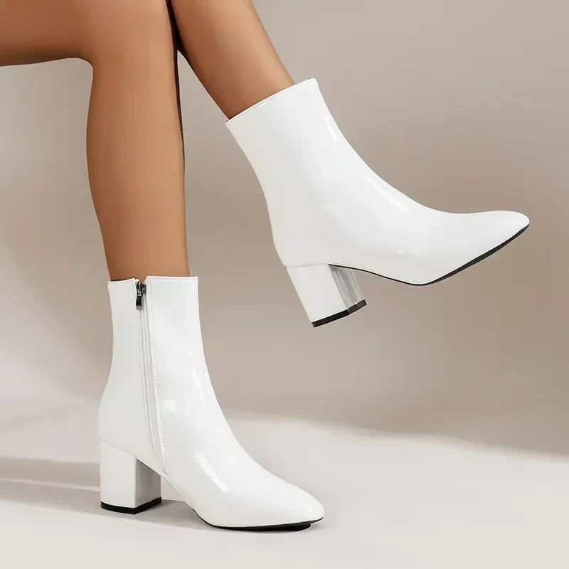 Women’s Ankle Boots – Sleek Fit – Pointed Toe – Block Heel – Side Zip Closure 1