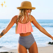 Women’s Bikini Set – High-Waisted Bottom – Flounce Top – Stretch Breathable Fabric 0