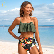 Women’s Bikini Set – High-Waisted Bottom – Flounce Top – Stretch Breathable Fabric 1