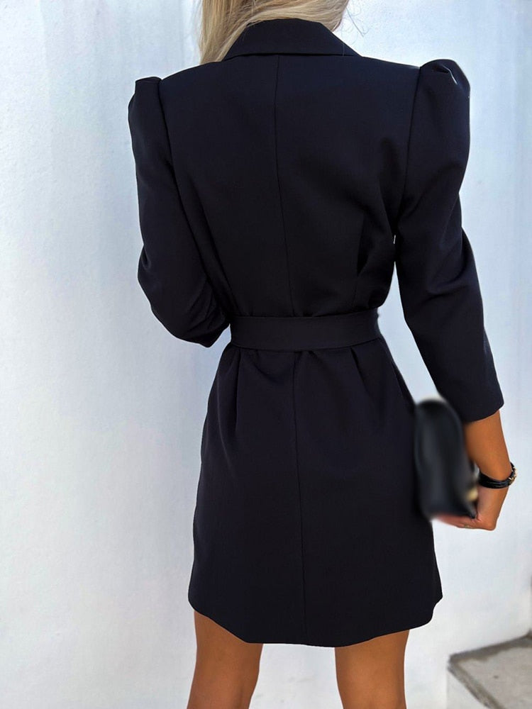 Women’s Blazer Dress – Tailored Fit – Double-Breasted – Belted Waist – Padded Shoulders 2